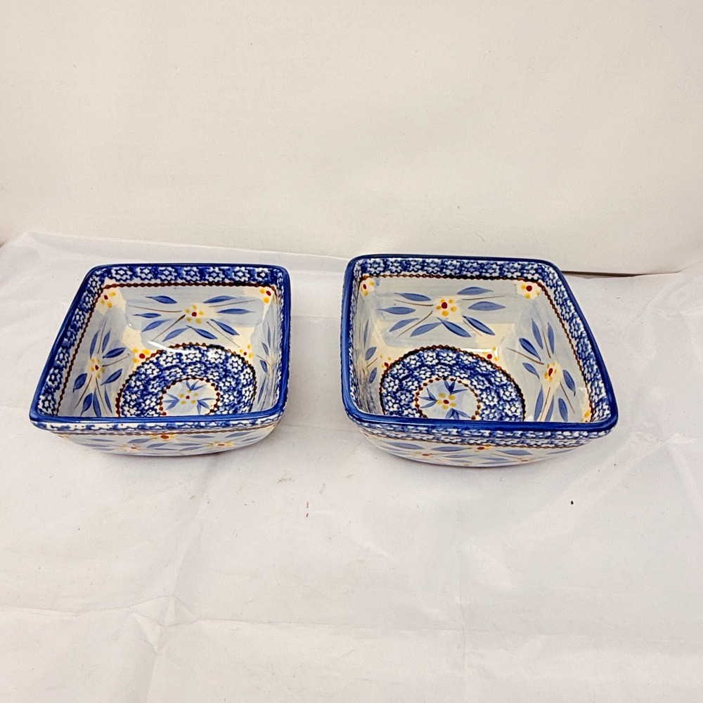 Temp-tations Old World Blue Floral Square Ceramic Nesting Bowls 1.0 & 1.5 QT Set